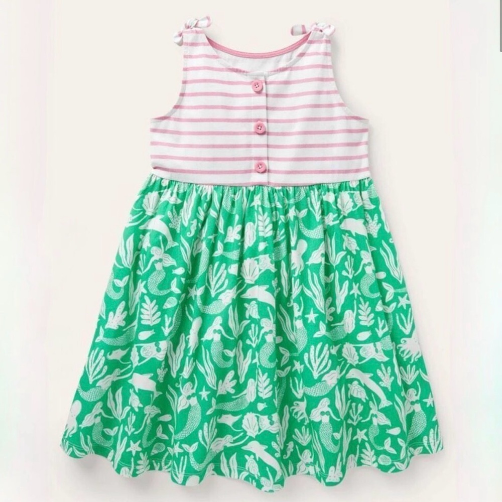 Mini Boden Tie Shoulder Hotchpotch Dress Tropical Green Mermaid size 7-8. GUC